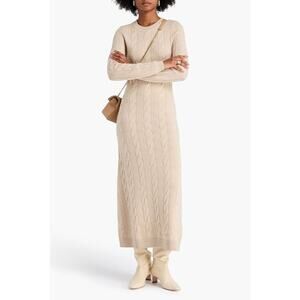 Sandro Maelys Tan Cable Knit Cashmere Wool Maxi Sweater Dress Neutral Size 10